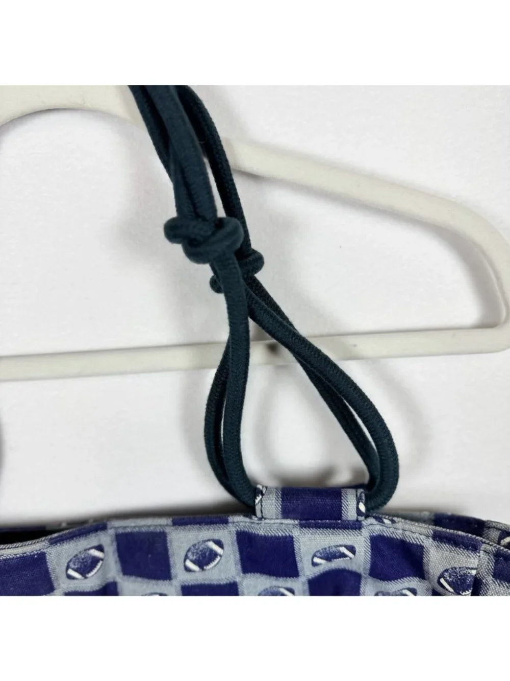 Farmhouse Is My Style Football Tote Rope Handles Blue Checkered Pattern Lined